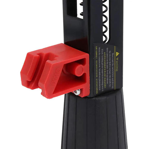 Close-up of Chain Nail Gun Attachment For Electric Drills Auto Screw Spike Tool, showing red plastic mount and black aluminum frame