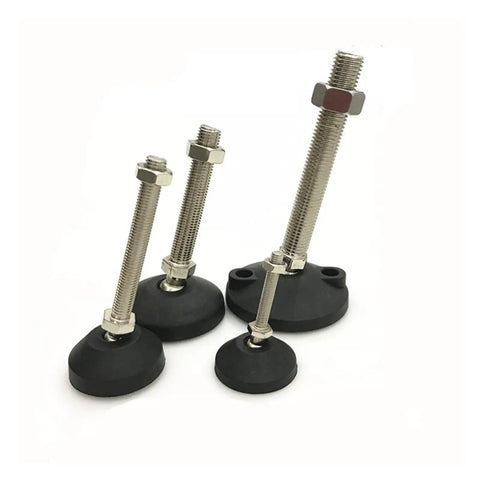 Top Shelf Adjustable Leveling Feet Featuring Threaded M8 Swivel Base And Hella Sturdy Rust Proof Nylon Steel Build For Dead Solid Lathe Frames And Heavy Duty Furniture Glide Pads in various sizes.