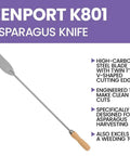 Zenport K801 Asparagus Knife with high-carbon steel blade, 25 inch total length, wooden handle, designed for harvesting and weeding.
