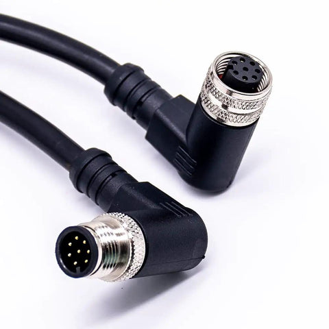 8 Pin M12 Right Angle Connector Cable With A Coding 1 Meter Length AWG22 M12 Male To Female For Industrial Applications