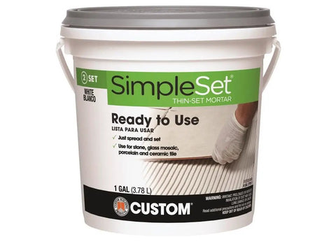 One Gallon White Pre Mixed Tile And Stone Thin Set Mortar For DIY Friendly Tile Installations bucket with label
