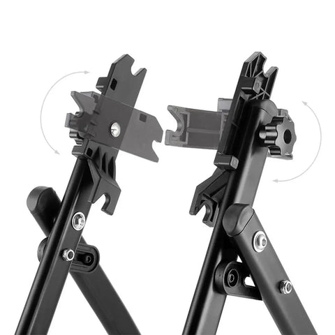 Truing Stand For Bike Wheels Carbon Steel Repair Stand For Easy Wheel Balancing And Precise Trueing, Fast Tire Mounting, Bike Wheel Alignment Tool For Front And Rear showing adjustable arm mechanism.