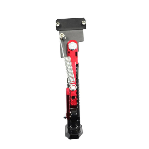 Front view of Universal Kickstand Bracket For Motorcycles Dirt Bikes And Scooters With 55mm Hole Spacing, Heavy Duty Steel Side Stand Mount, No Fuss Install With Screws, Anti Rust Finish, Fits Most Bikes.