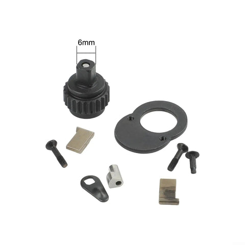 Components of 24 Teeth Ratchet Wrench Repair Kit, 11-Piece Socket Head Set, chrome plated black finish, for repair and service.