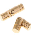 Copper Barrel Concealed Hinges For Wooden Boxes, Cylinder Style, 17 X 5 Mm, Golden Finish shown in open and closed positions