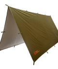 Beefy Waterproof 10x10 Camping Tarp Emergency Shelter for Backpacking and Hiking, setup in A-frame with 70D Ripstop Nylon, reflective polymer
