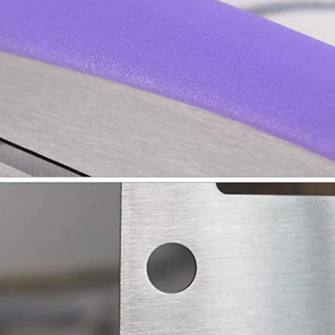Close-up of cake scraper and leveling tool set stainless steel with PP handle, detailing material texture.