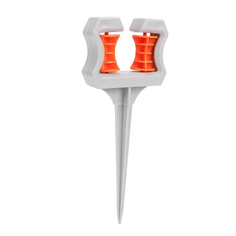 Three Pack Garden Hose Guide Spikes with Durable ABS Roller Guides for Plant Protection Greenhouse and Yard Lawn Care.