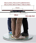 Diagram and standing test of 8mm Tempered Glass Lazy Susan Turntable Serving Tray For Restaurants And Banquets Rotating Tabletop.