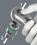 Close-up of hand using Zyklop Metric Ratchet Set With Push Through Square 28 Piece One Quarter Inch Drive Slim Metal Ratchet With Long Lever