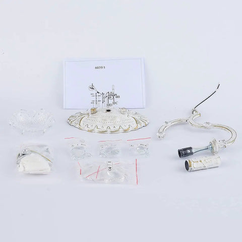 Components of 1 Light Distressed White Crystal Wall Sconce With Candle Style Vintage Farmhouse Vibe, French Country Crystal Drops
