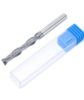 HARFINGTON spiral router bit, 1/4 in shank, up-cut 2-flute carbide, 1-1/2 in cut length, AlTiN coated, blue-capped storage case