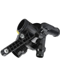 Heavy Duty Thermostat Housing Assembly For Bmw 1 3 5 Series Engine Coolant Controller, black plastic, direct fit, angled view