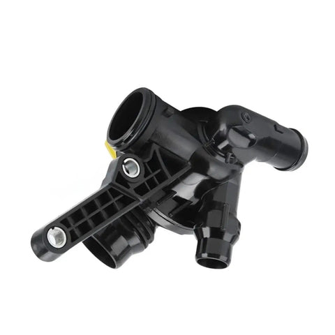 Heavy Duty Thermostat Housing Assembly For Bmw 1 3 5 Series Engine Coolant Controller, black plastic, direct fit, angled view