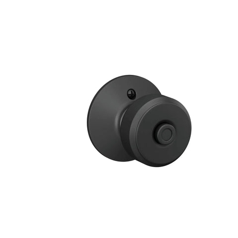 Bowery Matte Black Privacy Door Knob For Bedroom And Bath Lock With Inside Push Button Release Outside Pin Key Emergency Access Easy