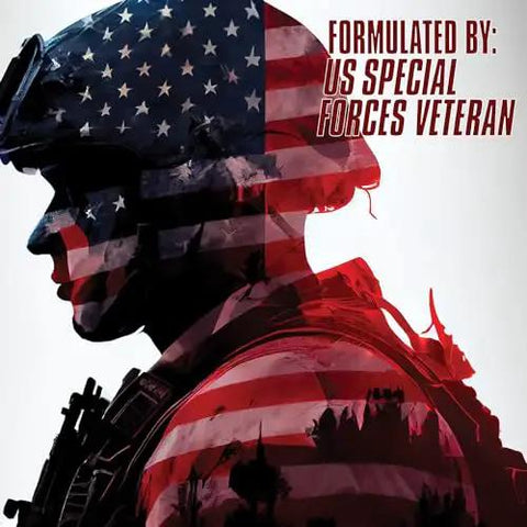 US veteran silhouette with American flag overlay, formulated by US Special Forces Veteran, related to Premium 100 Percent Synthetic Gun Oil