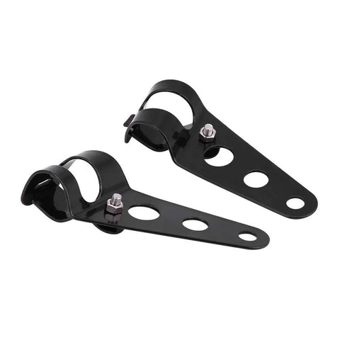 Dual Headlight Mount Brackets For 28mm-34mm Fork Tubes Motorcycle Headlamp Holder Kit, black stainless steel, side view, 2 pack