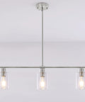 Three Light Kitchen Island Pendant In Brushed Nickel With Glass Shade, 31 Inch Modern Linear Chandelier, ceiling view