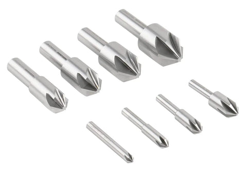 82 Degree 6 Flute HSS Countersink Set, 8 Pack, Precision Ground Countersinks in various sizes from 1/4 inch to 1 inch