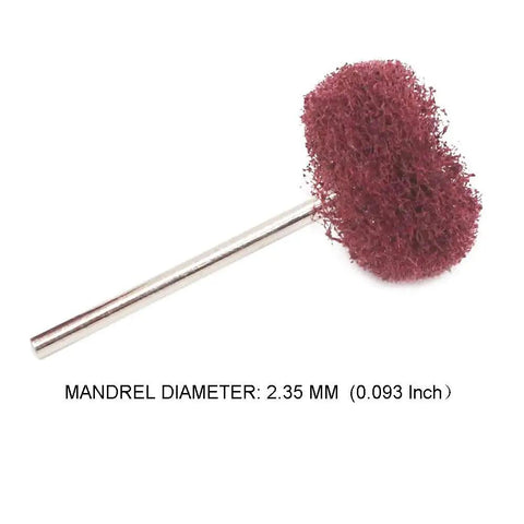 Fine Abrasive Wheel Brush Polishing Buff Set for Rotary Tools, 2.35mm Mandrel, red abrasive wheel close-up
