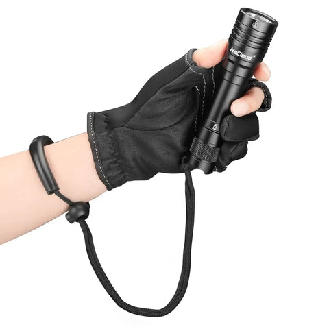 Person holding 2 Pack Scuba Diving Flashlight With Rechargeable Power Dive Light Torch 3000 Lumens Underwater, black glove shown