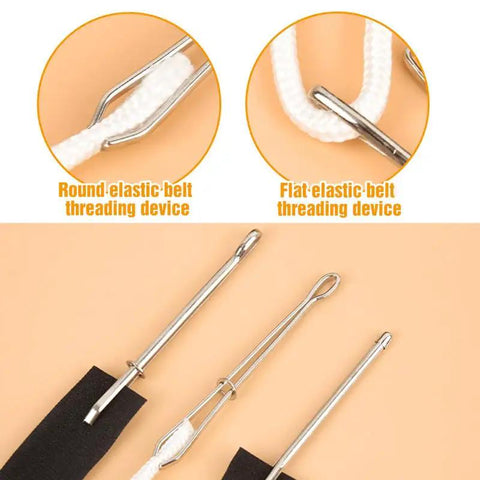 Close-up of DIY Rope Threader Clip Set For Drawstrings And Elastic Cords With Tweezers 2 Pack Metal Sewing Tool for Repairs