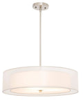 Three Light Drum Pendant Chandelier With Double Fabric Shades In Brushed Nickel 20 Inch Hanging Light Fixture E26 Bases Adjustable Swivel Joint