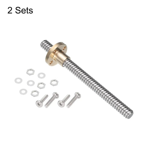 TR8x2 Lead Screws Set Of 2, 100mm Stainless Steel With T8 Brass Nut, Acme Thread 2mm Pitch 8mm Lead For 3D Printer Z Axis And CNC Machine