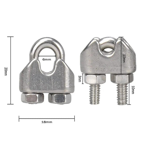 20 Pack M3 Stainless Steel Wire Rope Cable Clip Clamps For One Eighth Inch Cables Rustproof And Waterproof With Grippy Anti Slip Groove