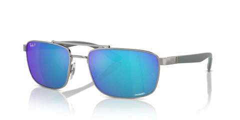 RB3737CH Chromance Sunglasses Gunmetal Frame With Chromance Green Mirrored Blue Polarized Lenses 60mm Rectangular Style