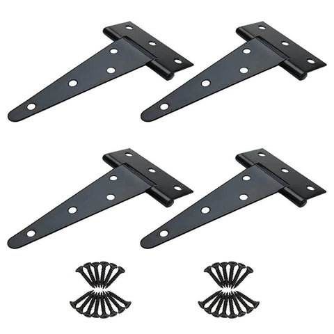 Heavy Duty 6 Inch T Strap Hinges For Barn Doors Gates Sheds And Wooden Fences, Rustproof Galvanized Tee Hinge Set For Outdoor Use, 4 Hinges 28 Screws