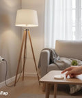 Living room with Mini Remote Control Outlet Plug Adapter with 656ft Range Wireless Light Switch for household appliances, no hub.
