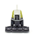 Front view of Claas Forage Harvester Toy Model With Metal Frame and Plastic Body in White and Green, Swiveling Ejection Pipe.