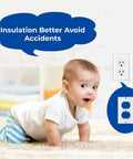Baby crawling on a carpet near electrical outlets with safety reminders about insulation and Sturdy Eva Foam Wall Gaskets Standard Switch Plates Draft Stoppers To Blast Away Cool Air Lock In Cozy Vibes Easy Pop Back Install 30 Piece White House Energy Savers.