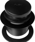 Close-up of matte black tip-toe drain plug from White Tubular Bathtub Waste and Overflow Assembly Kit with Tip-Toe Drain Plug, 1-1/2 Inch by 14 Inch, Slip Joint, ADA Approved, Two-Hole Faceplate, No-Fuss Install, 4-Pack with Color Matching Screws, Matte Black Finish.