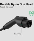 Smart Electric Vehicle Wall Charger With Fast 7KW Hardwired Setup And Type 2 Connector close-up of durable nylon gun head.
