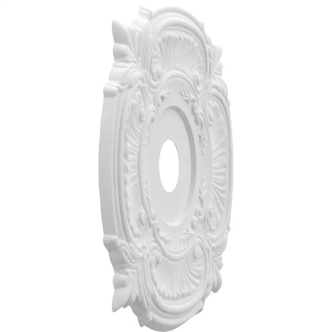 Attica 22 Inch Thermoformed PVC Ceiling Medallion For Canopies Up To 7.75 Inches side view showing ornate design, moisture resistant
