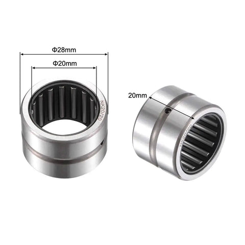 Needle Roller Bearing NK20/20 Open End 2 Pack 20mm Inner Diameter 28mm Outer Diameter 20mm Width Chrome Steel