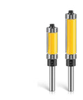 Premium 6mm 1/4 Inch Shank Template Trim Router Bit W Dual Top And Bottom Bearings for precision flush cutting, showing two bits.