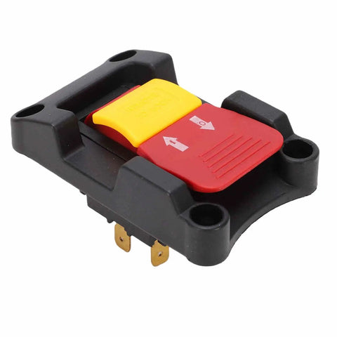 Sweet Upgrade 16A Dual Voltage Emergency Stop Paddle Switch For Table Saw Drill Press Plug And Play Setup With No Hassle Operation And Smooth Shop Safety For Woodworking Gear red and yellow paddle switch close-up view on black housing