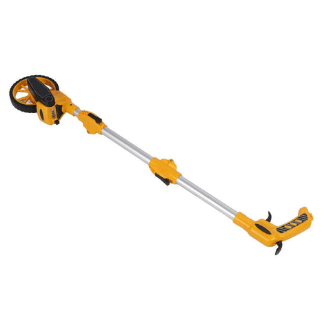 Jiawu Distance Measuring Wheel 9999.9m Capacity Advanced Measuring Tool for Builders Landscapers Homeowners Portable Design, yellow plastic body with silver pole.