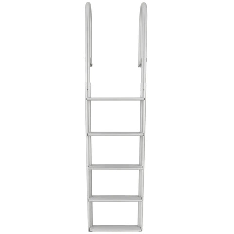 5 Step Stationary Dock Ladder With Beefy Aluminum Build 20 Inch Wide Marine Grade Dock Access For Boats Easy Flip Up Design And Quick Release Pin For Safe Boarding, front view