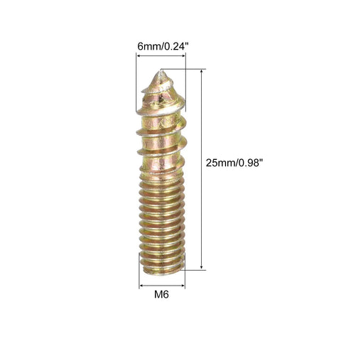 Twenty Pack M6x25mm Carbon Steel Hanger Bolts For Wood Furniture featuring a close-up view of a single bolt with size dimensions.