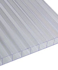 Close-up of Premium Clear Twinwall Polycarbonate Roof Panels Heavy Duty Multiwall Sheets 48 In X 96 In Three Eighth Inch Thick Eight Mm.