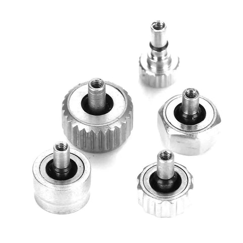 Watch Crown Replacement Kit With Round Head And Flat Head Crown Parts For All Types Of Watches, metal crowns displayed