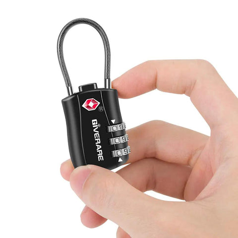 Hand holding TSA Approved Luggage Lock With 3-Digit Keyless Dial Re-Settable Go-To Padlock For Travel Gyms Lockers Golf Bags
