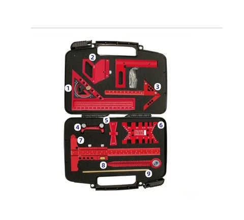 Pro Grade Woodworking Measuring And Scribing Tool Set In Aluminum Alloy, 9 Or 10 Piece Precision Layout Kit in storage box