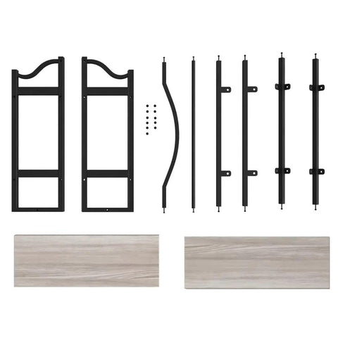 Industrial Over Toilet Bathroom Shelves With Towel Rack 2 Tier Wall Shelf Set parts laid out, black brackets, gray shelves visible