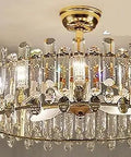 Top Tier Modern Crystal Ceiling Fan Pendant Light Delivering A Killer Warm Glow For Fresh Home Decor In Your Living Room Bedroom Dining Space Or Office Setup, featuring a gold base and clear crystal accents.