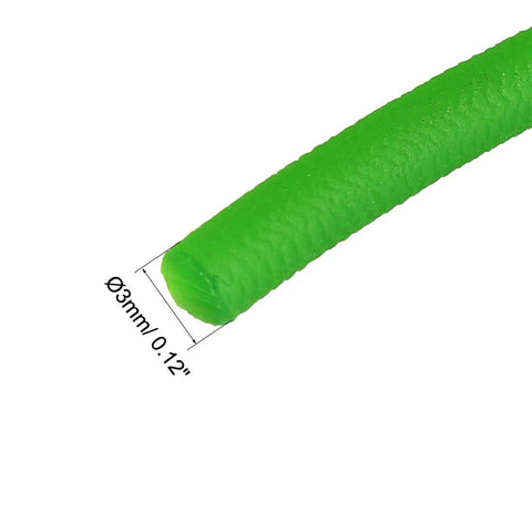 Close-up of green 3mm urethane round belt 10Ft 3Mm Urethane Round Belt High Performance Conveyor Belt For Industrial Machines Oil Resistant And Durable Built Tough For Dryers Bonding Machines And Other Everyday Equipment showing texture and diameter measurement